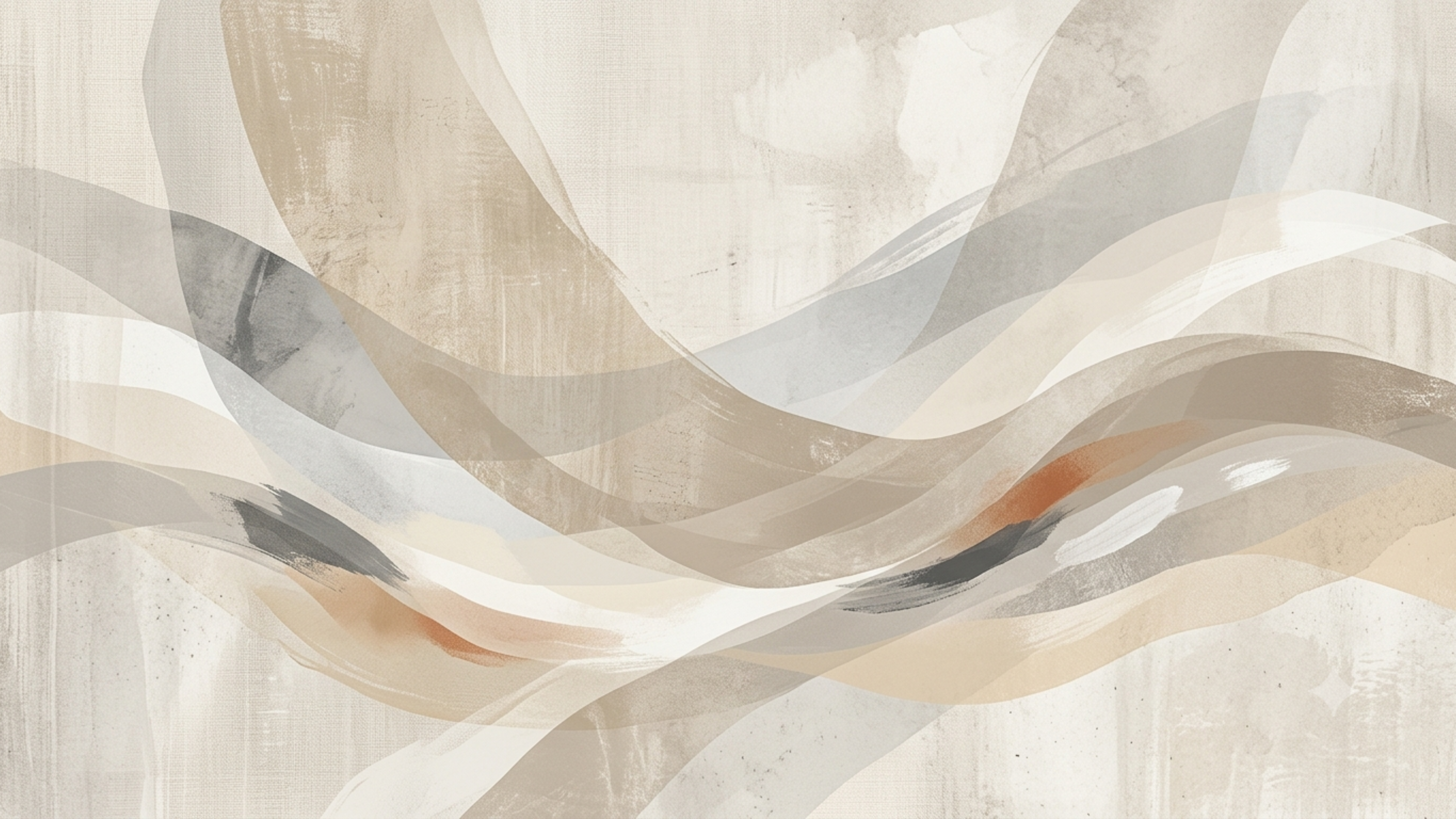 Neutral Abstract Frame TV sign — sweeping abstract brushstroke waves in beige, grey, and soft terracotta on a linen-textured background